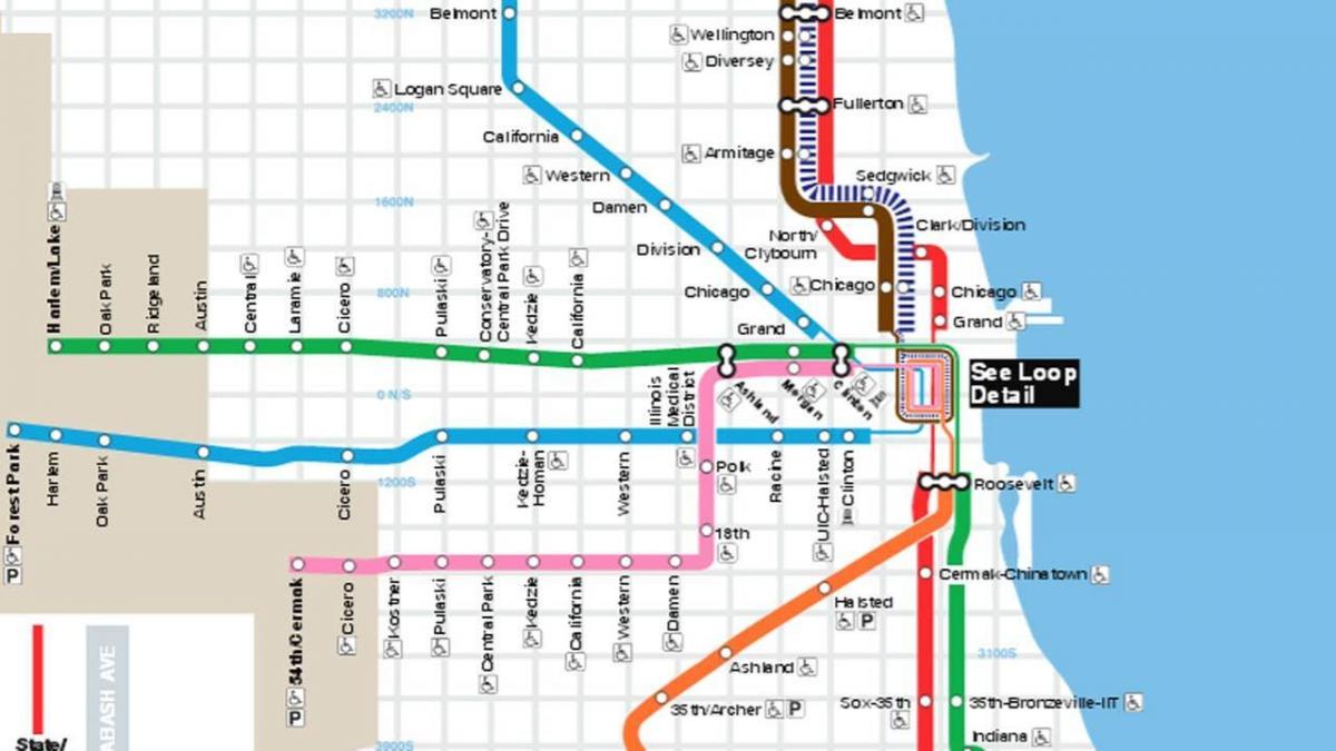mapa ng Chicago asul na linya