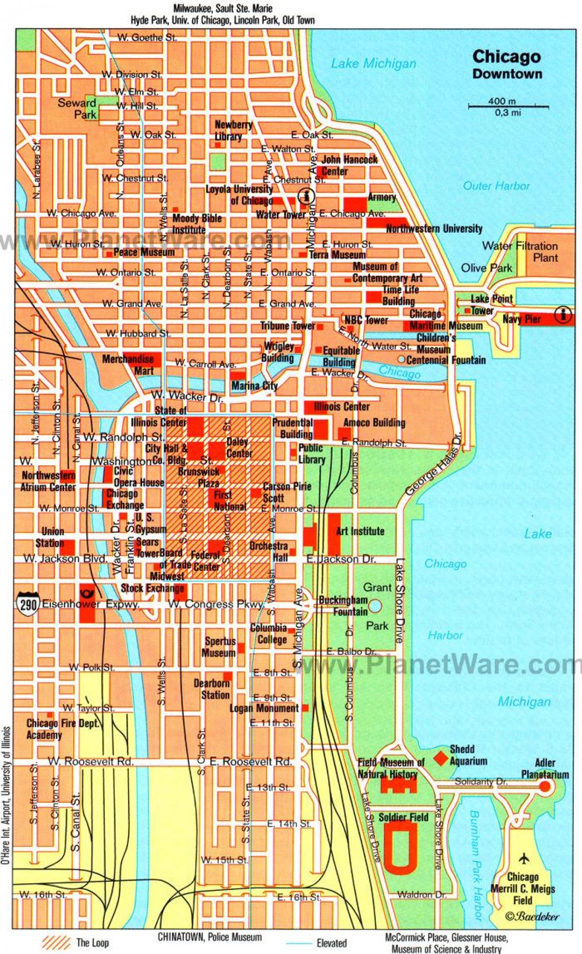 mapa ng mga atraksyon ng Chicago