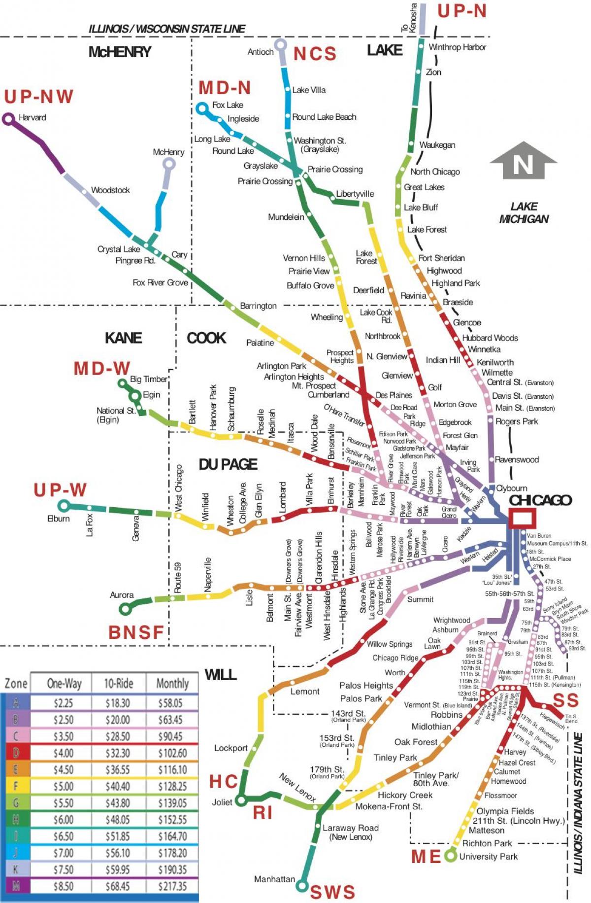 Chicago area ng tren sa mapa
