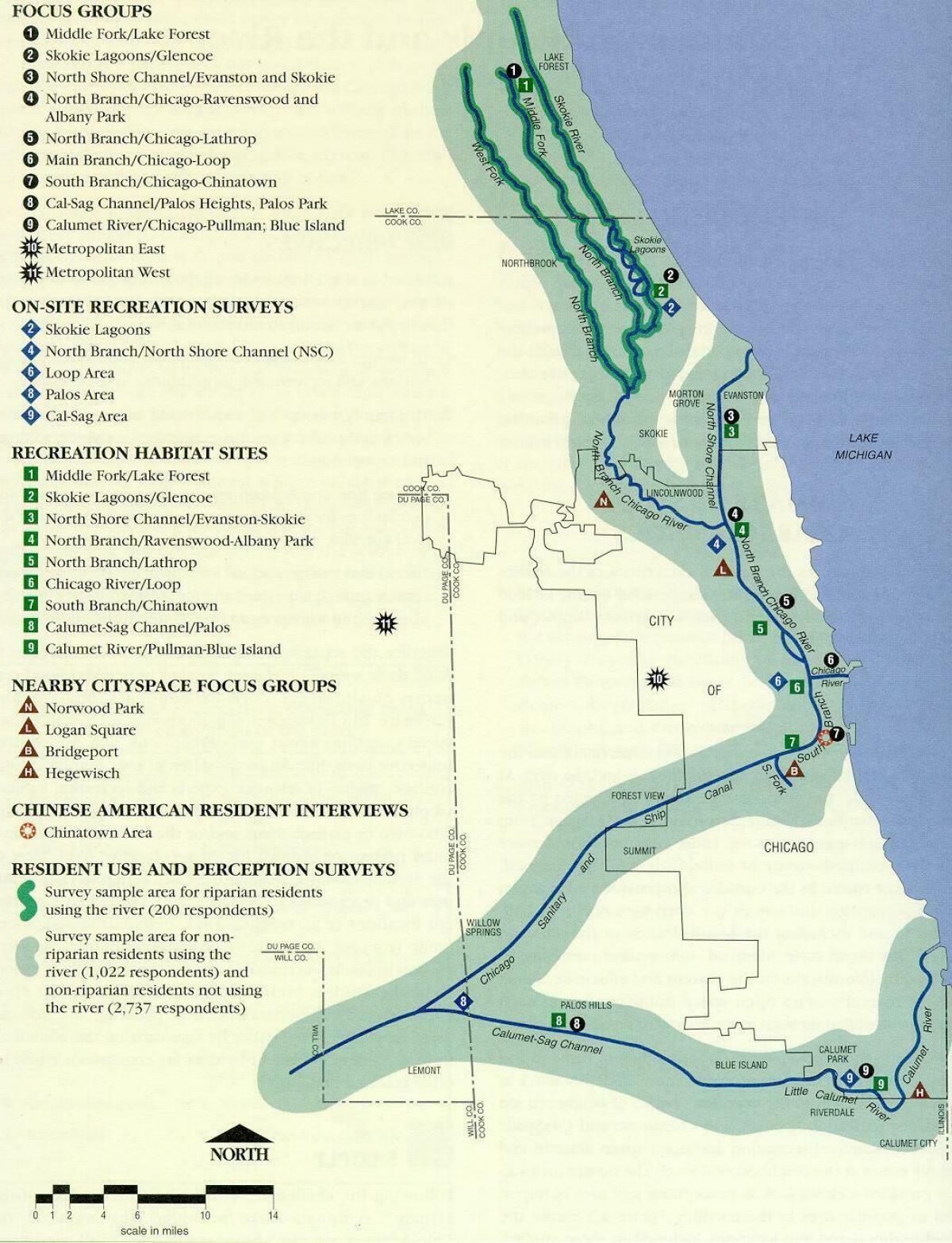 mapa ng Chicago river