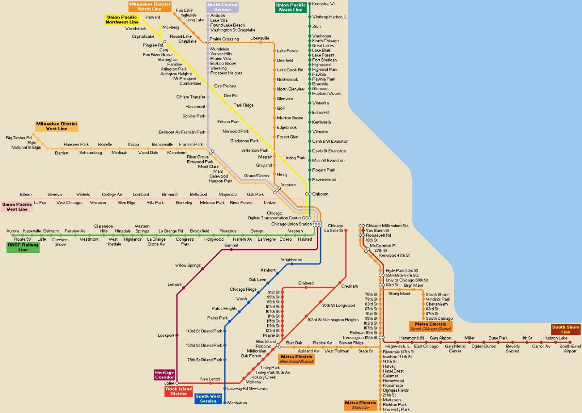 Chicago pampublikong transportasyon sa mapa