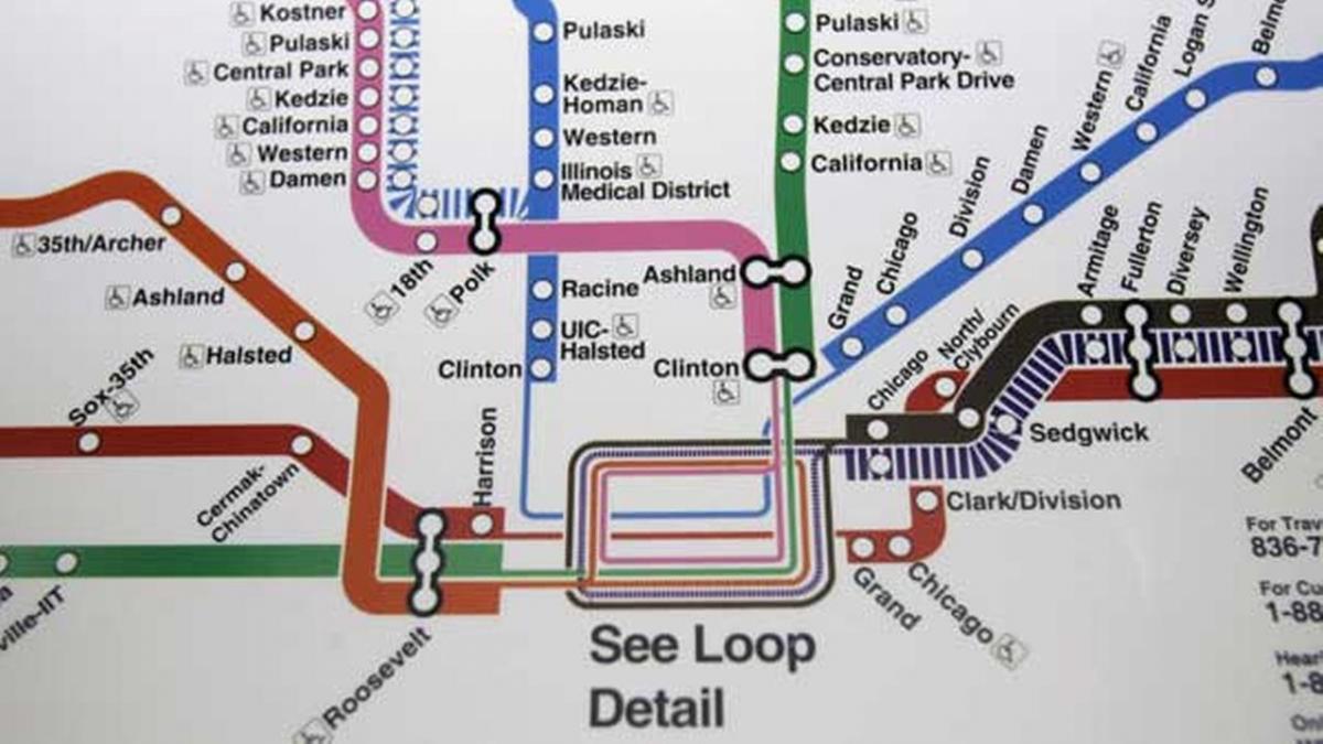 Chicago mapa ng subway asul na linya