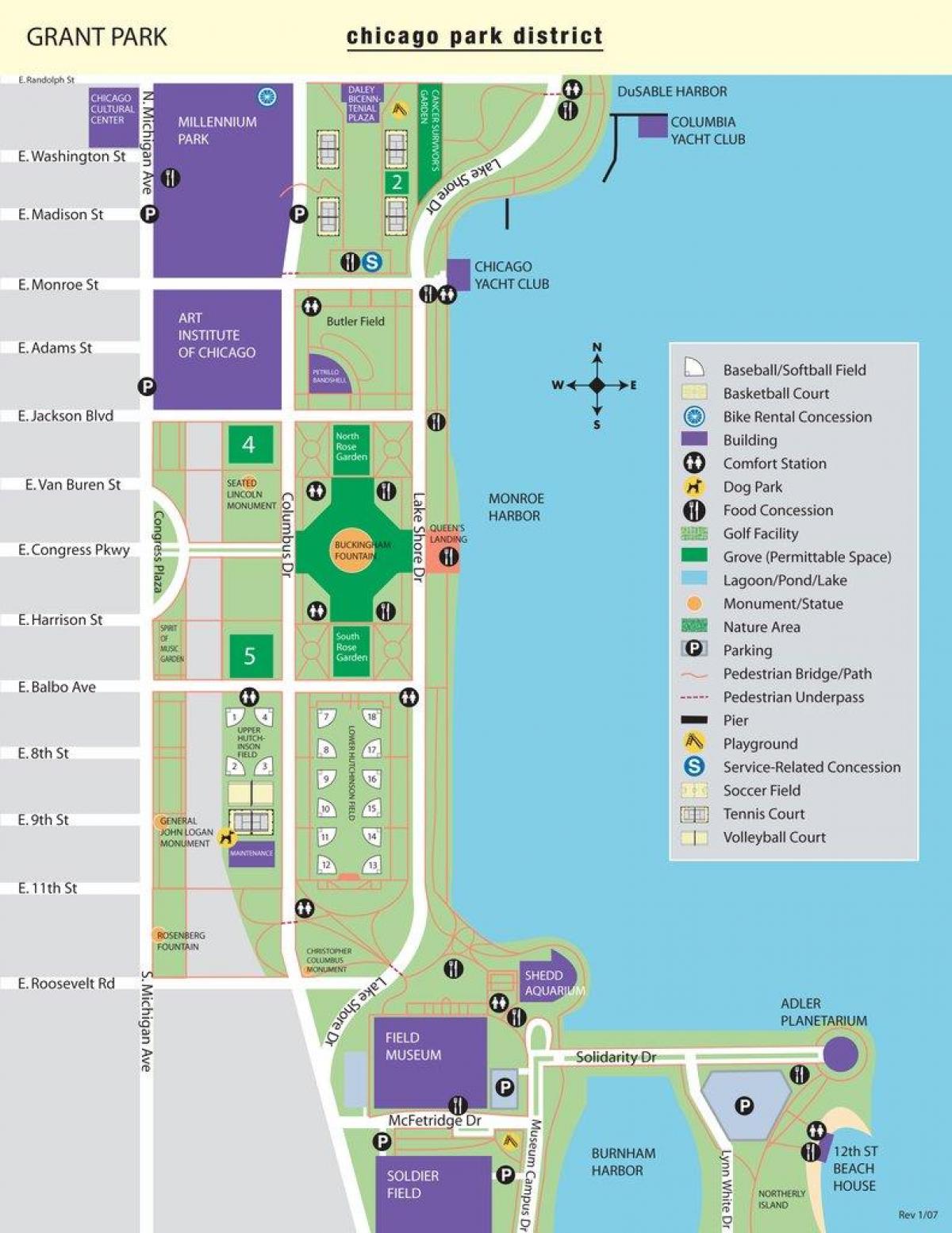 mapa ng grant park Chicago