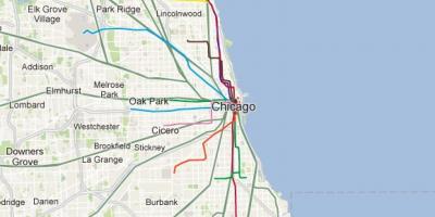 Chicago asul na linya ng tren sa mapa