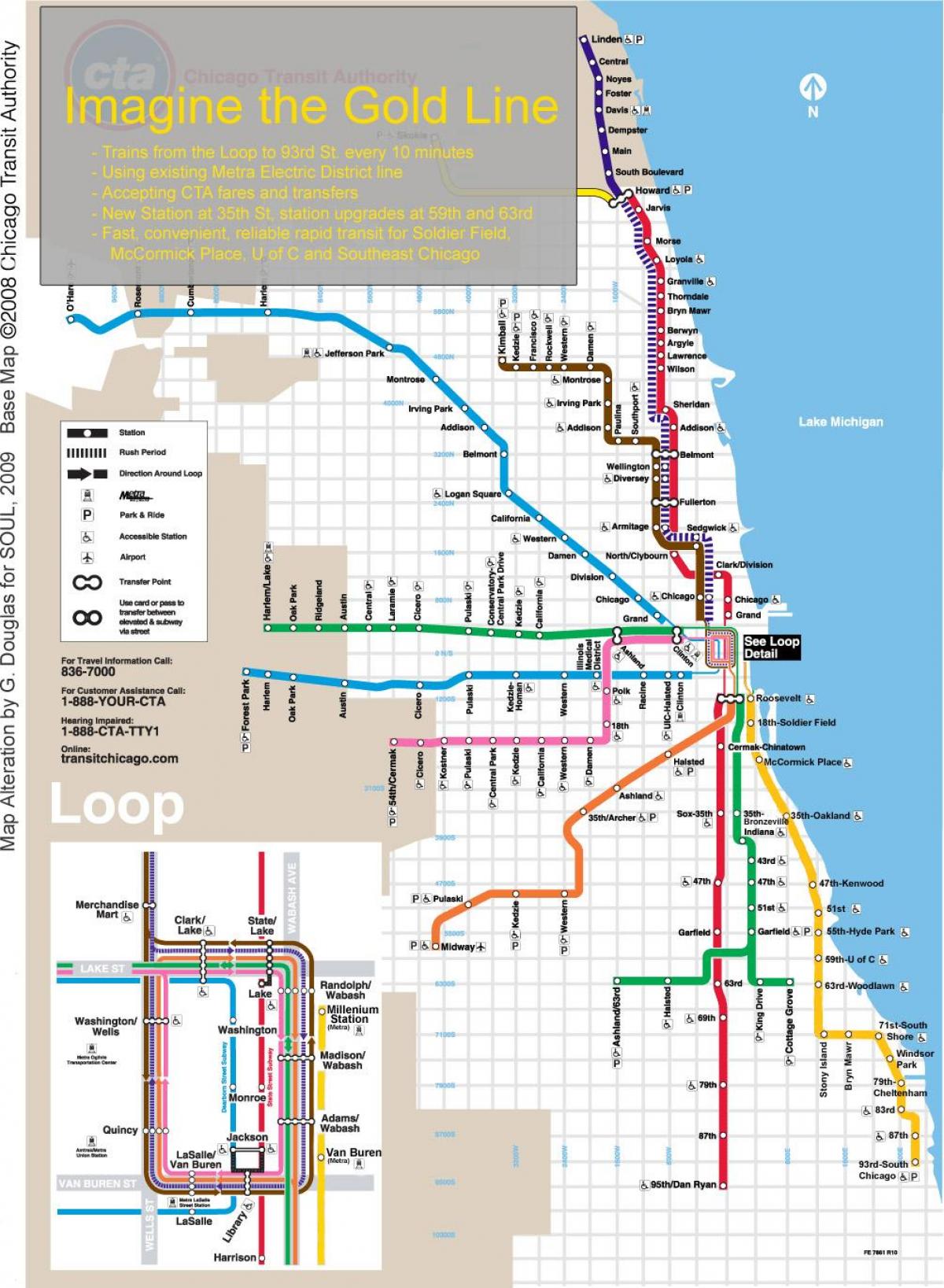Chicago tren mapa asul na linya